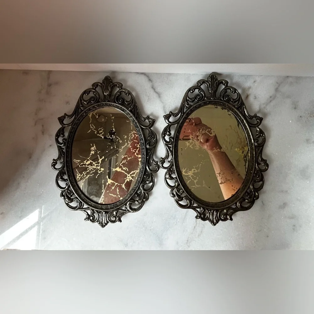 Vintage Ornate Regency style marble mirror set of 2